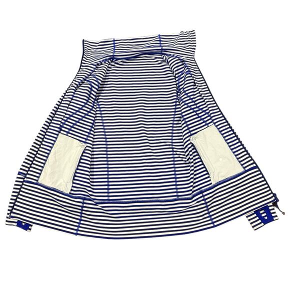 Lululemon In Stride Jacket Women's 4 Blue White Narrow Stripe Zip Up Athleisure - Picture 7 of 8